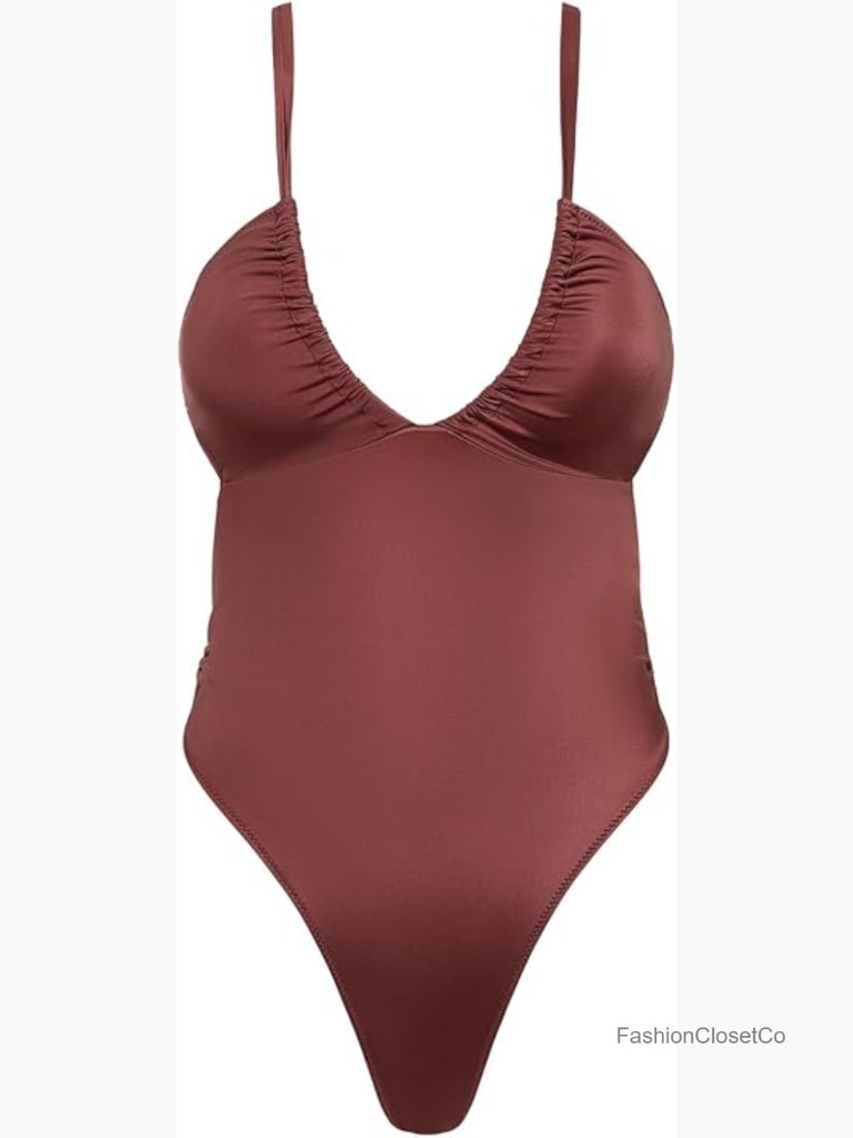 Cut-Out Monokini With Gold Rings - Scoop Neck High Cut Legs